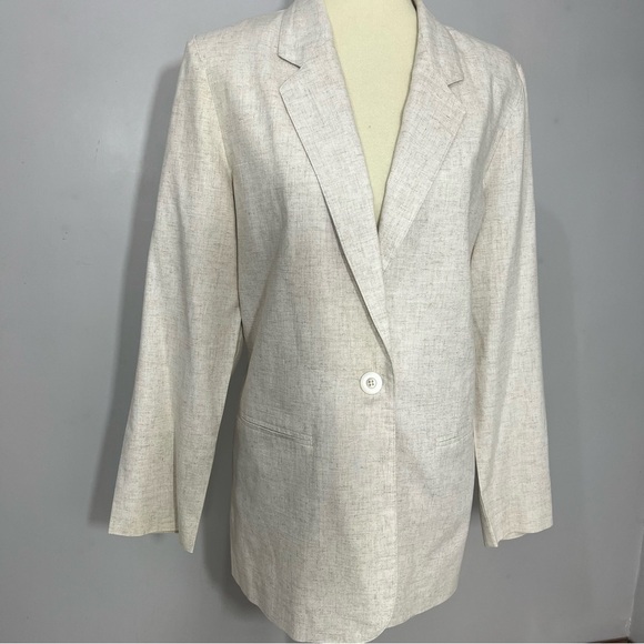 Vintage Linen Blazer Jacket Longline Jacket Neutral Spring Top Lightweight Layer - Picture 1 of 9